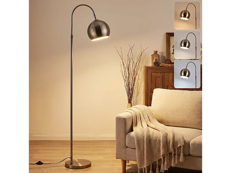NETTLIFE Lampada da terra ad arco E27 bronzo antico, 40W, 160 cm, senza lampadina