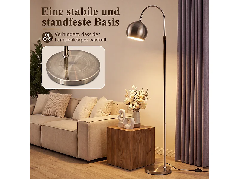 NETTLIFE Lampada da terra ad arco E27 bronzo antico, 40W, 160 cm, senza lampadina