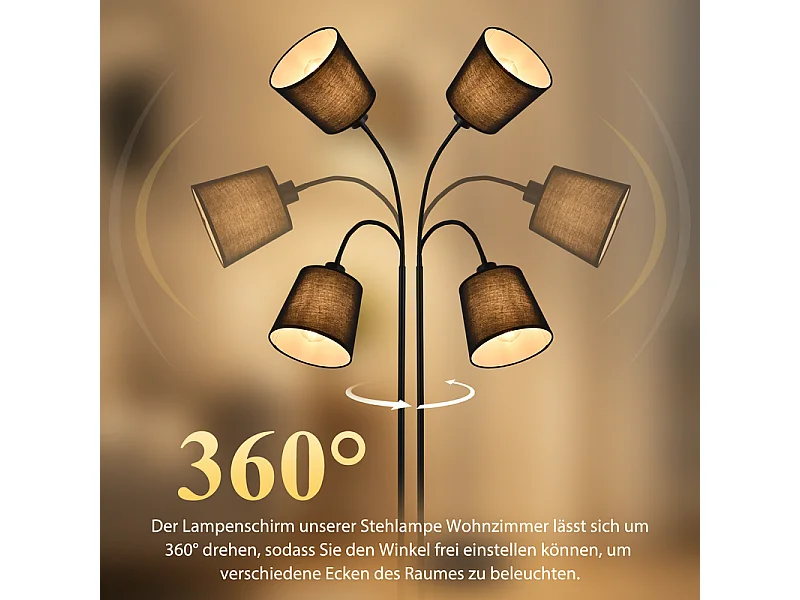 NETTLIFE Lampe sur pied 160cm, abat-jour beige orientable, interrupteur au pied, E27.