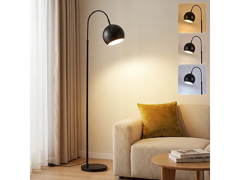 NETTLIFE Lampada da terra ad arco E27 nera, max 40W, 160 cm, lampadina non inclusa