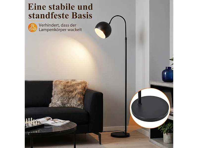 NETTLIFE Lampada da terra ad arco E27 nera, max 40W, 160 cm, lampadina non inclusa