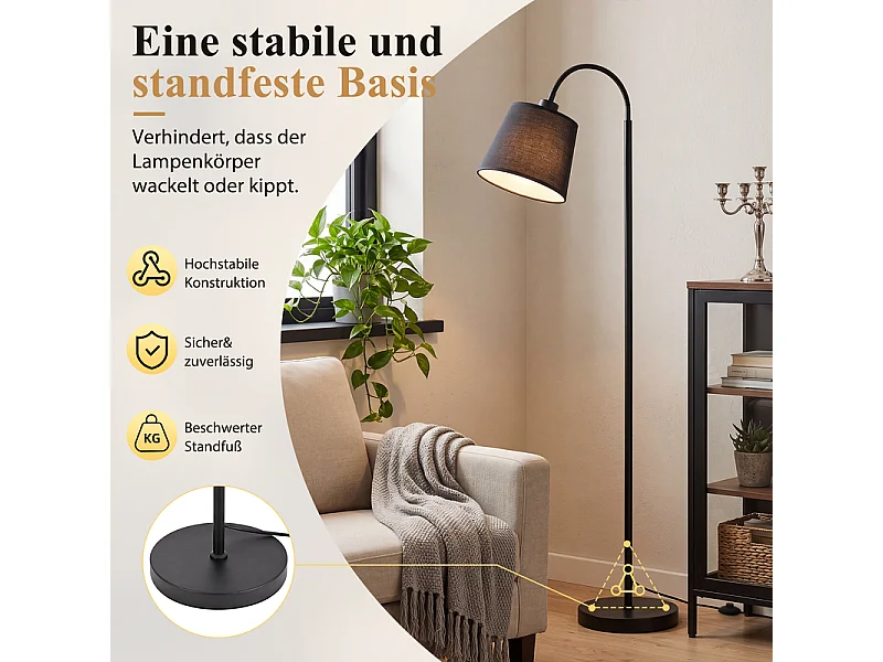 NETTLIFE Lampe sur pied 160cm, abat-jour orientable 360°, interrupteur au pied, E27.
