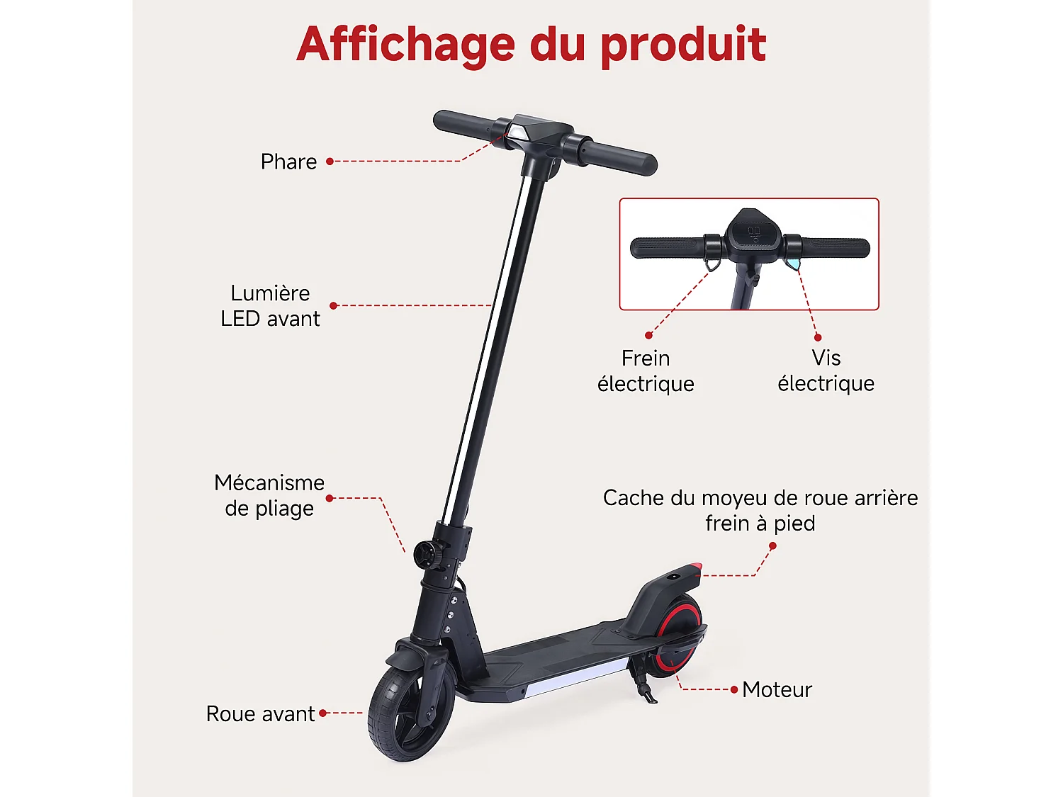 Oryxearth Trottinette électrique pour enfants, moteur de 150 W avec lumières LED et freins