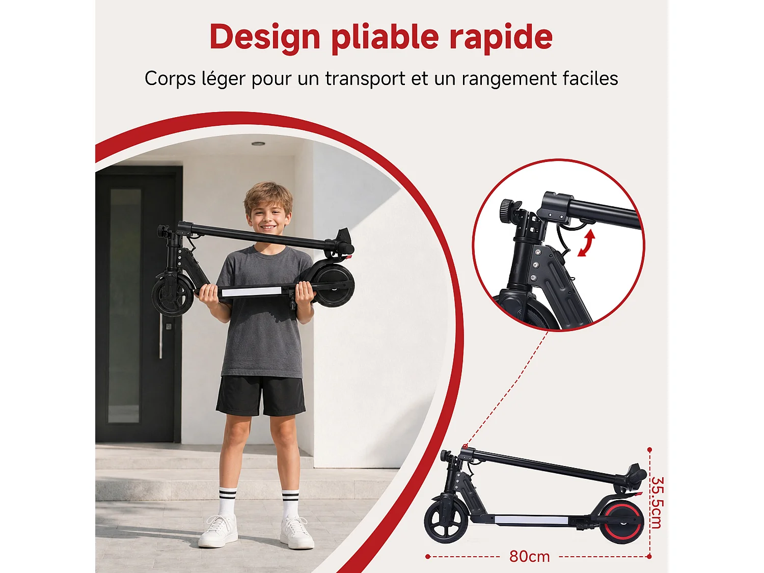 Oryxearth Trottinette électrique pour enfants, moteur de 150 W avec lumières LED et freins