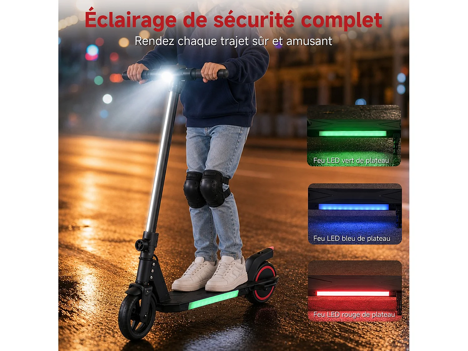 Oryxearth Trottinette électrique pour enfants, moteur de 150 W avec lumières LED et freins