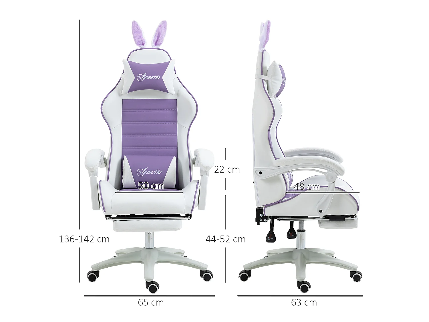 Vinsetto Racing Style Gaming Chair with Footrest Removable Rabbit Ears, Purple