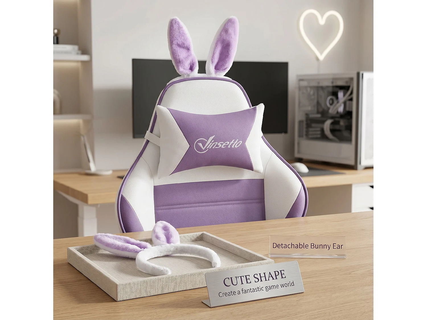 Vinsetto Racing Style Gaming Chair with Footrest Removable Rabbit Ears, Purple
