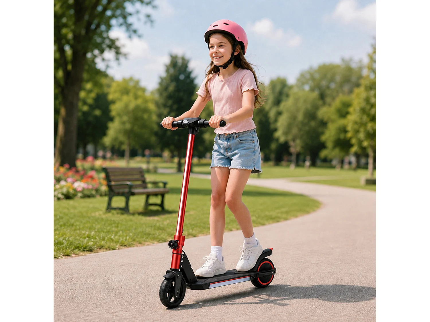 Oryxearth Trottinette électrique pour enfants, moteur de 150 W avec lumières LED et freins
