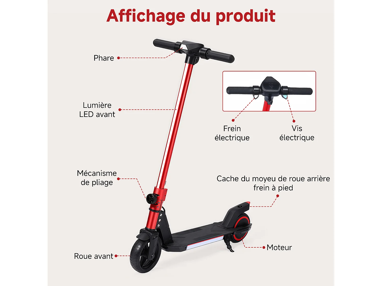 Oryxearth Trottinette électrique pour enfants, moteur de 150 W avec lumières LED et freins