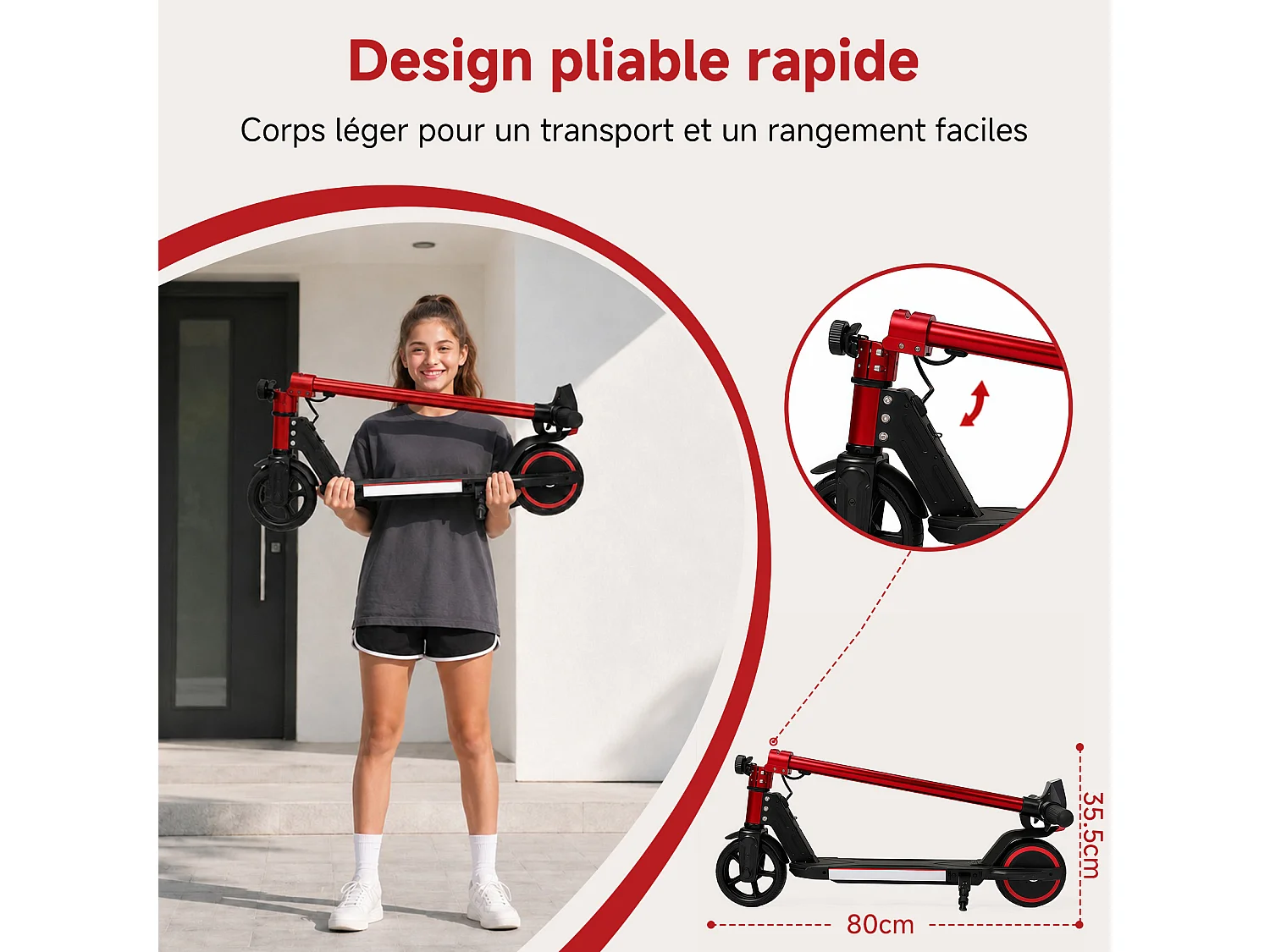Oryxearth Trottinette électrique pour enfants, moteur de 150 W avec lumières LED et freins