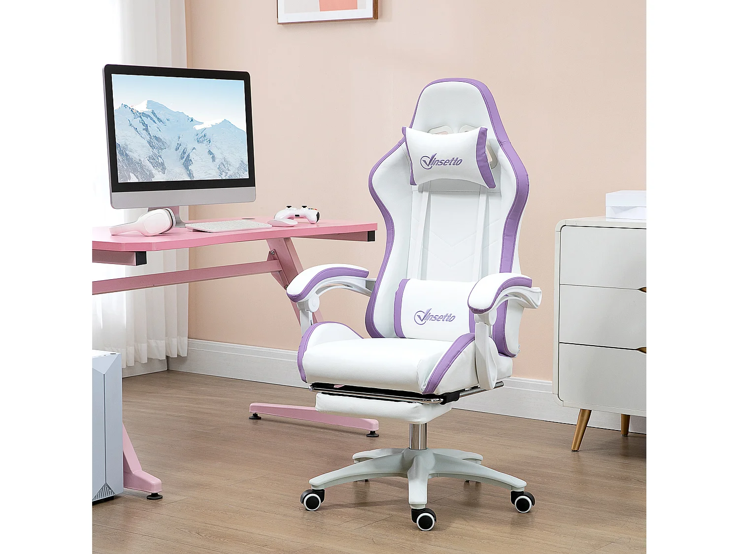 Vinsetto Racing Style Gaming Chair with Reclining Function, White and Purple