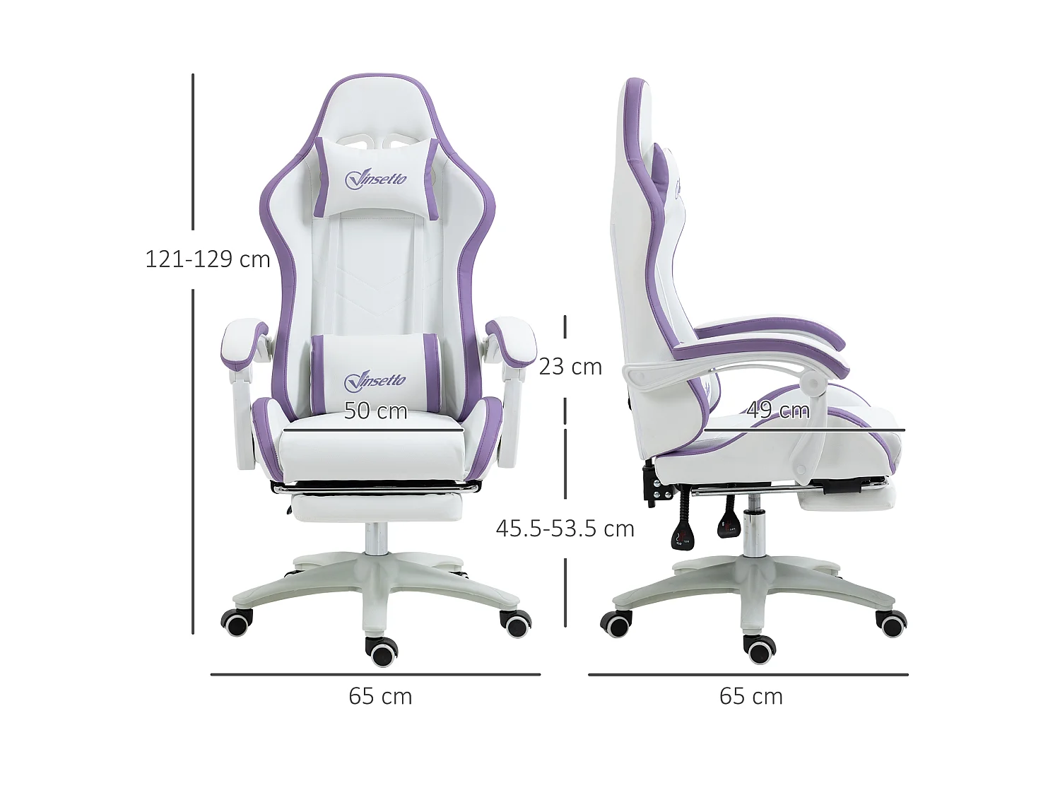 Vinsetto Racing Style Gaming Chair with Reclining Function, White and Purple