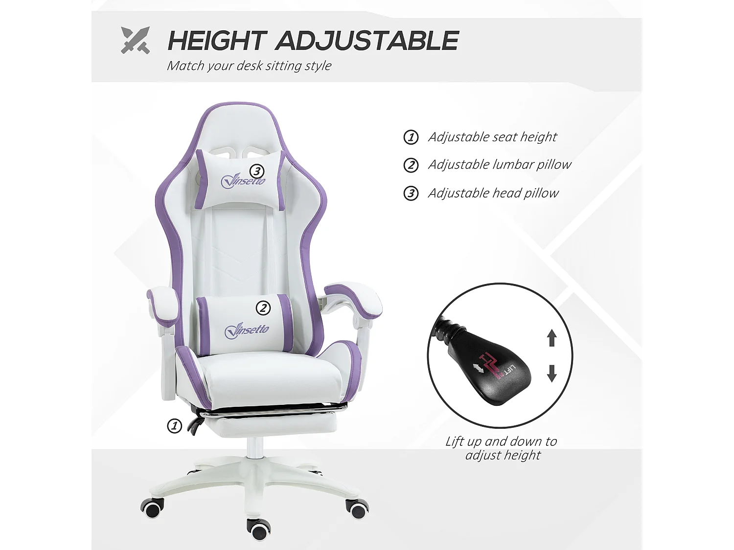 Vinsetto Racing Style Gaming Chair with Reclining Function, White and Purple