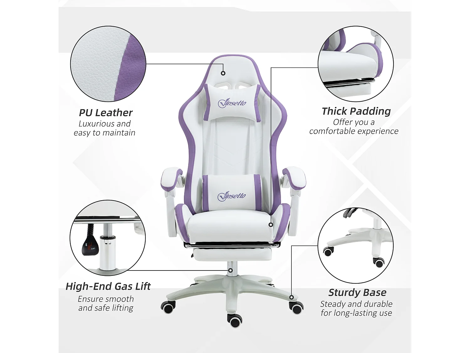Vinsetto Racing Style Gaming Chair with Reclining Function, White and Purple