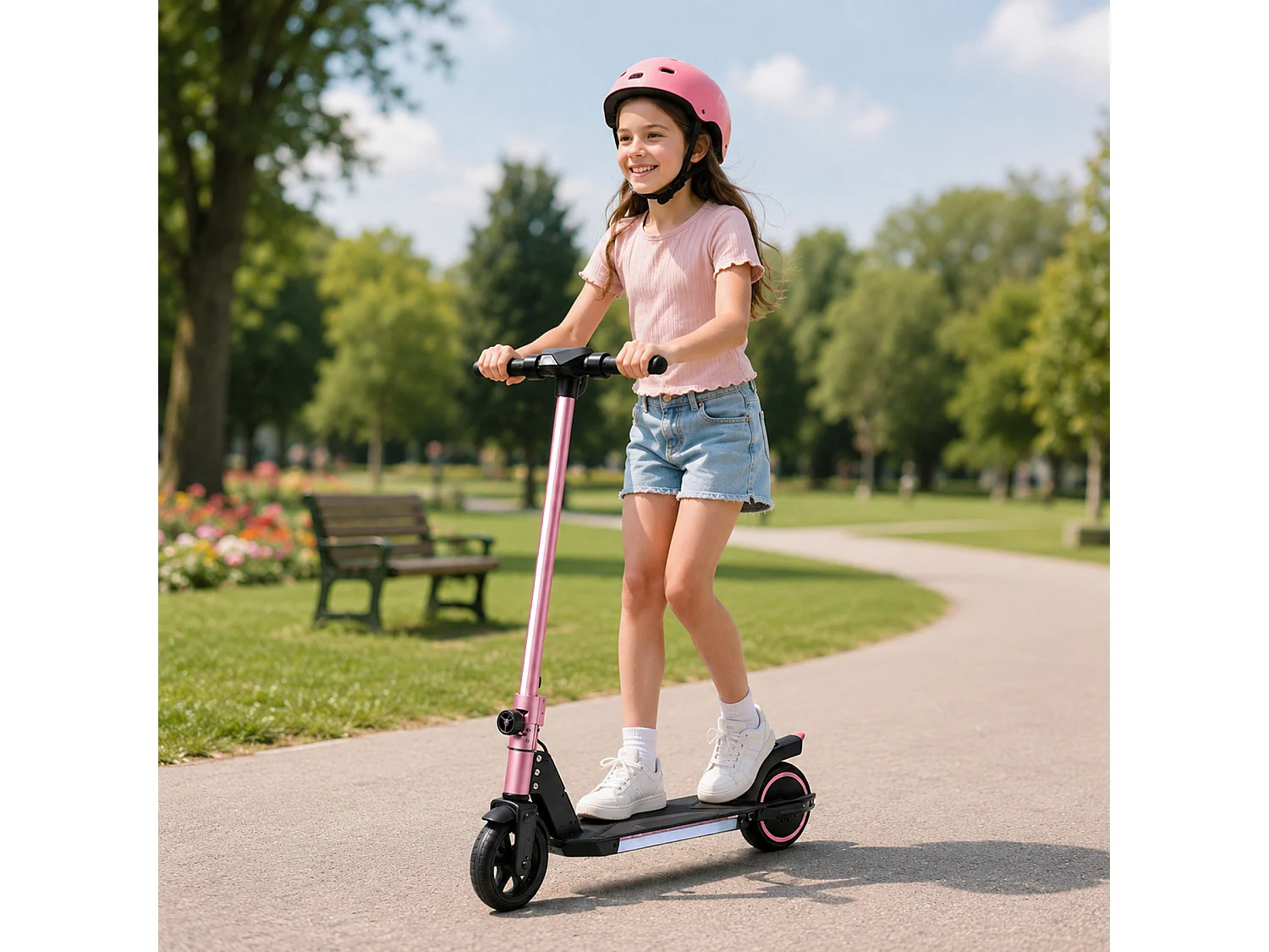 Oryxearth Trottinette électrique pour enfants, moteur de 150 W avec lumières LED et freins