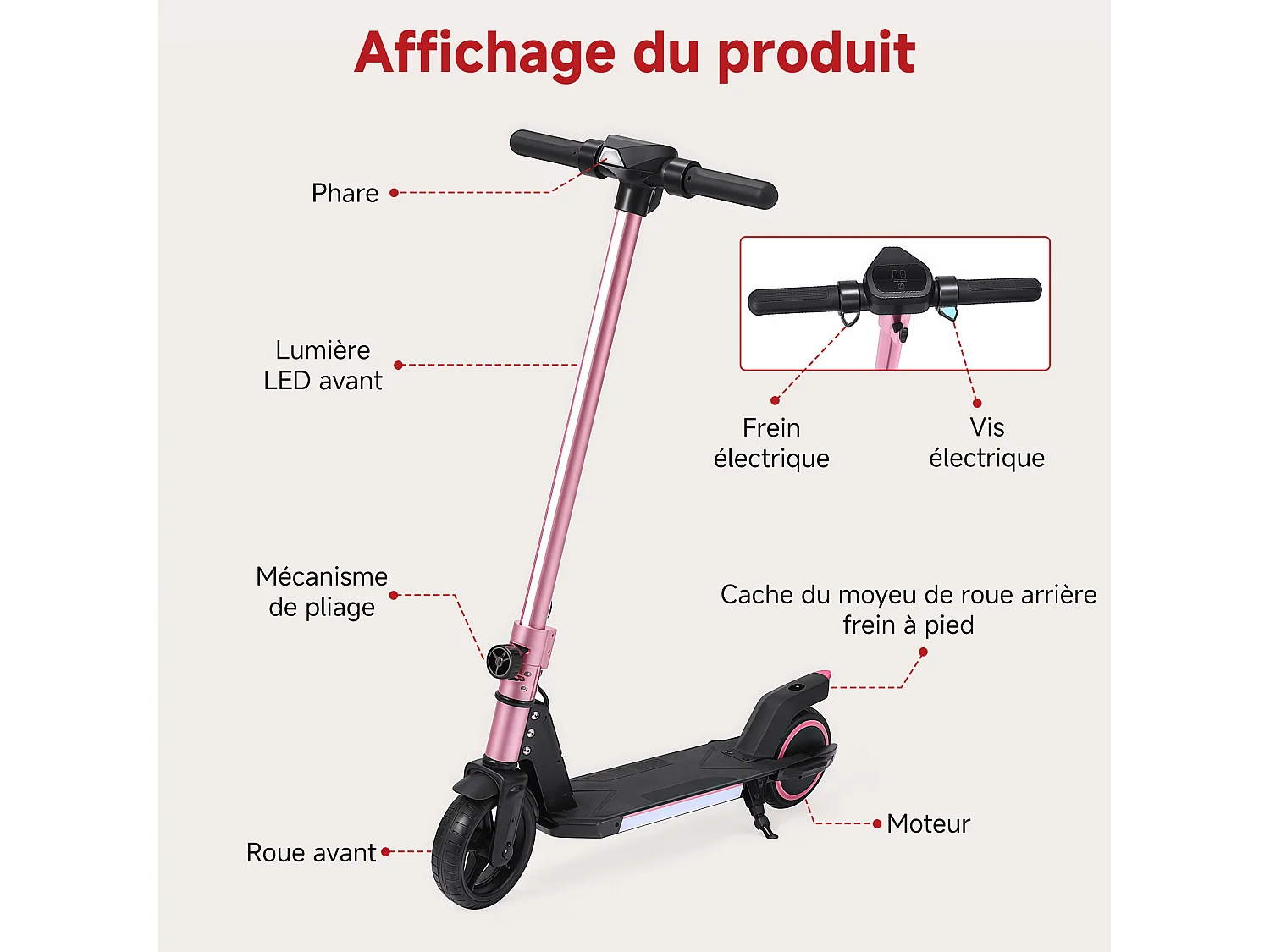 Oryxearth Trottinette électrique pour enfants, moteur de 150 W avec lumières LED et freins