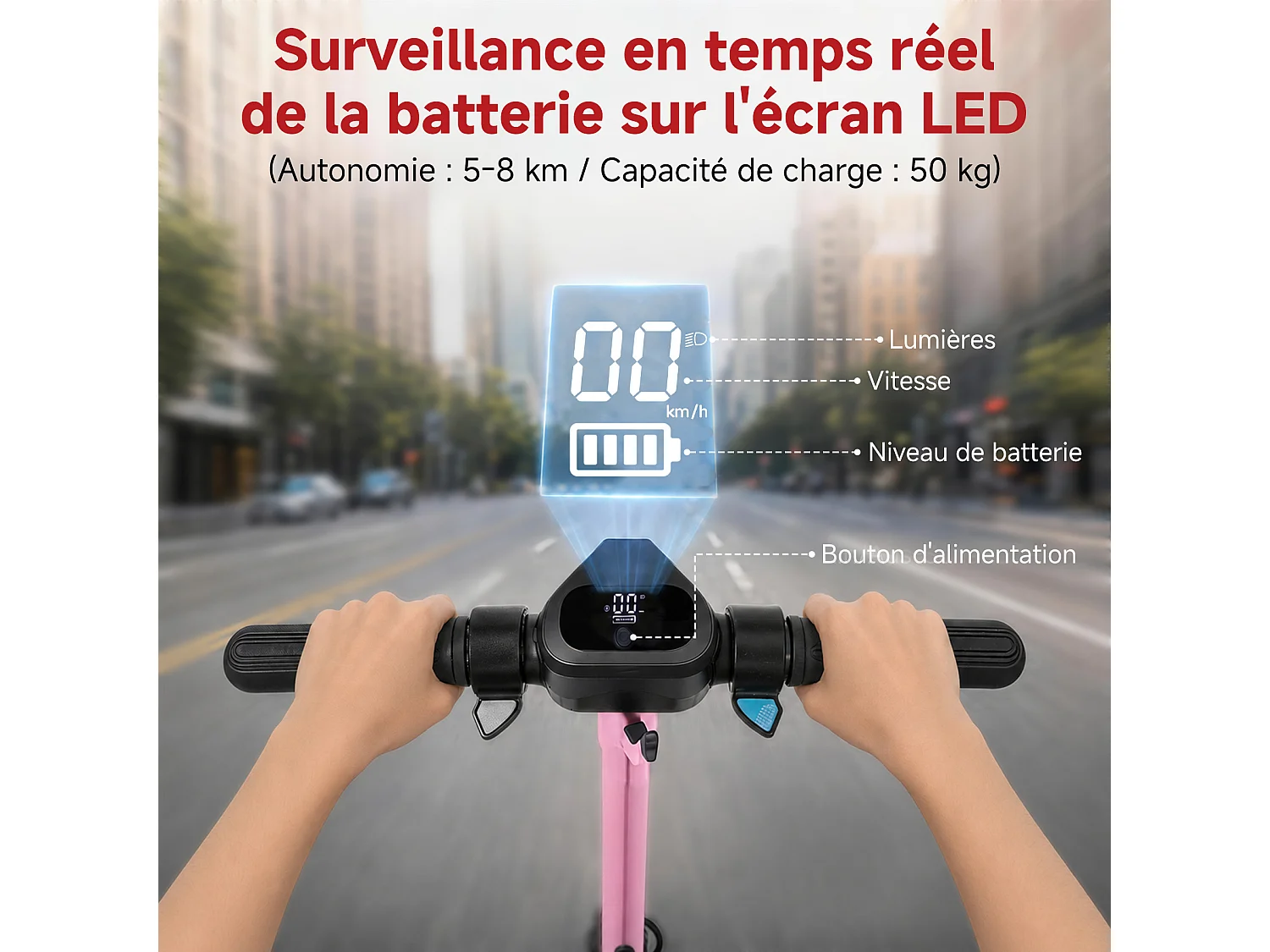 Oryxearth Trottinette électrique pour enfants, moteur de 150 W avec lumières LED et freins