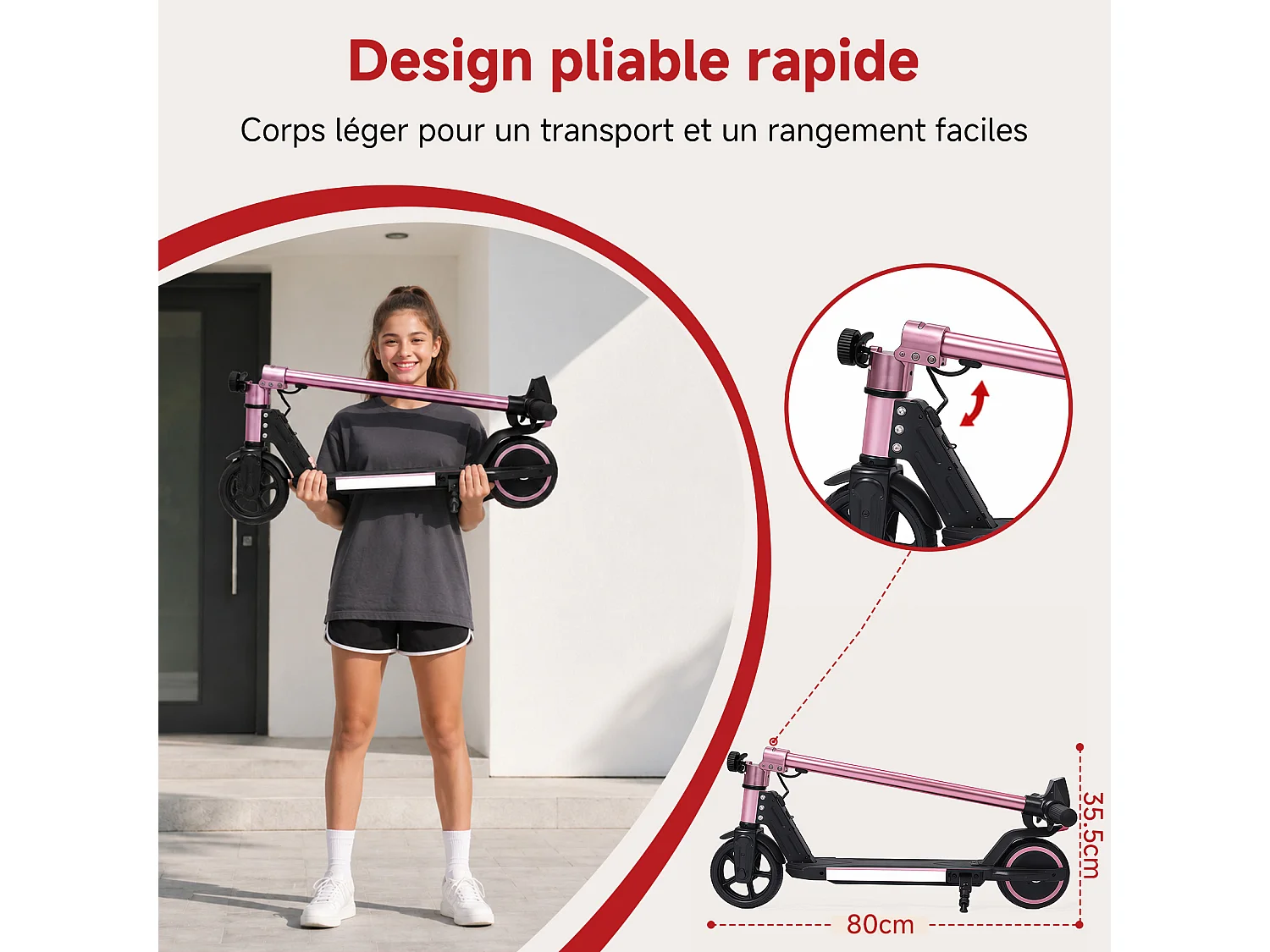 Oryxearth Trottinette électrique pour enfants, moteur de 150 W avec lumières LED et freins