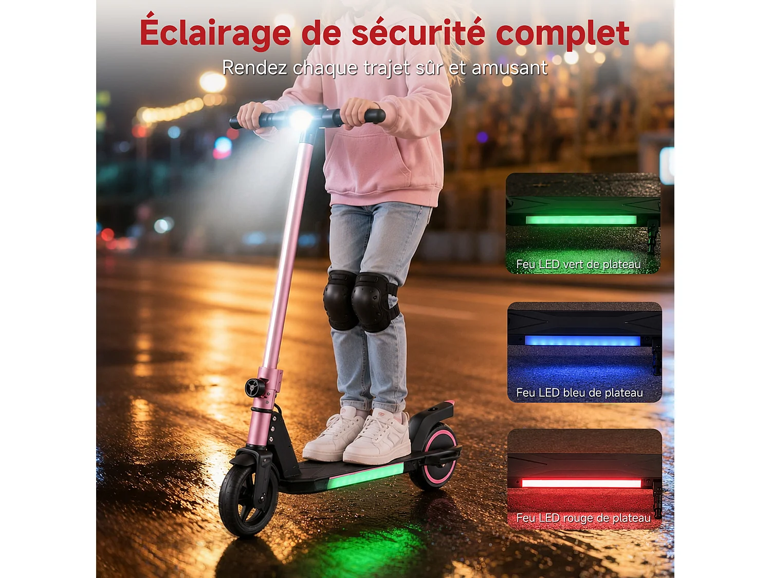 Oryxearth Trottinette électrique pour enfants, moteur de 150 W avec lumières LED et freins