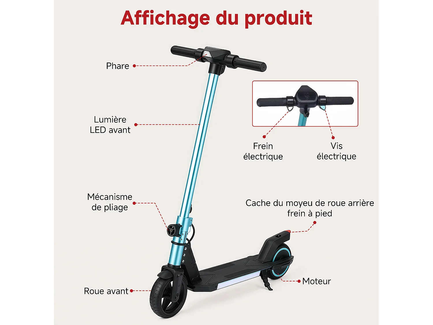 Oryxearth Trottinette électrique pour enfants, moteur de 150 W avec lumières LED et freins