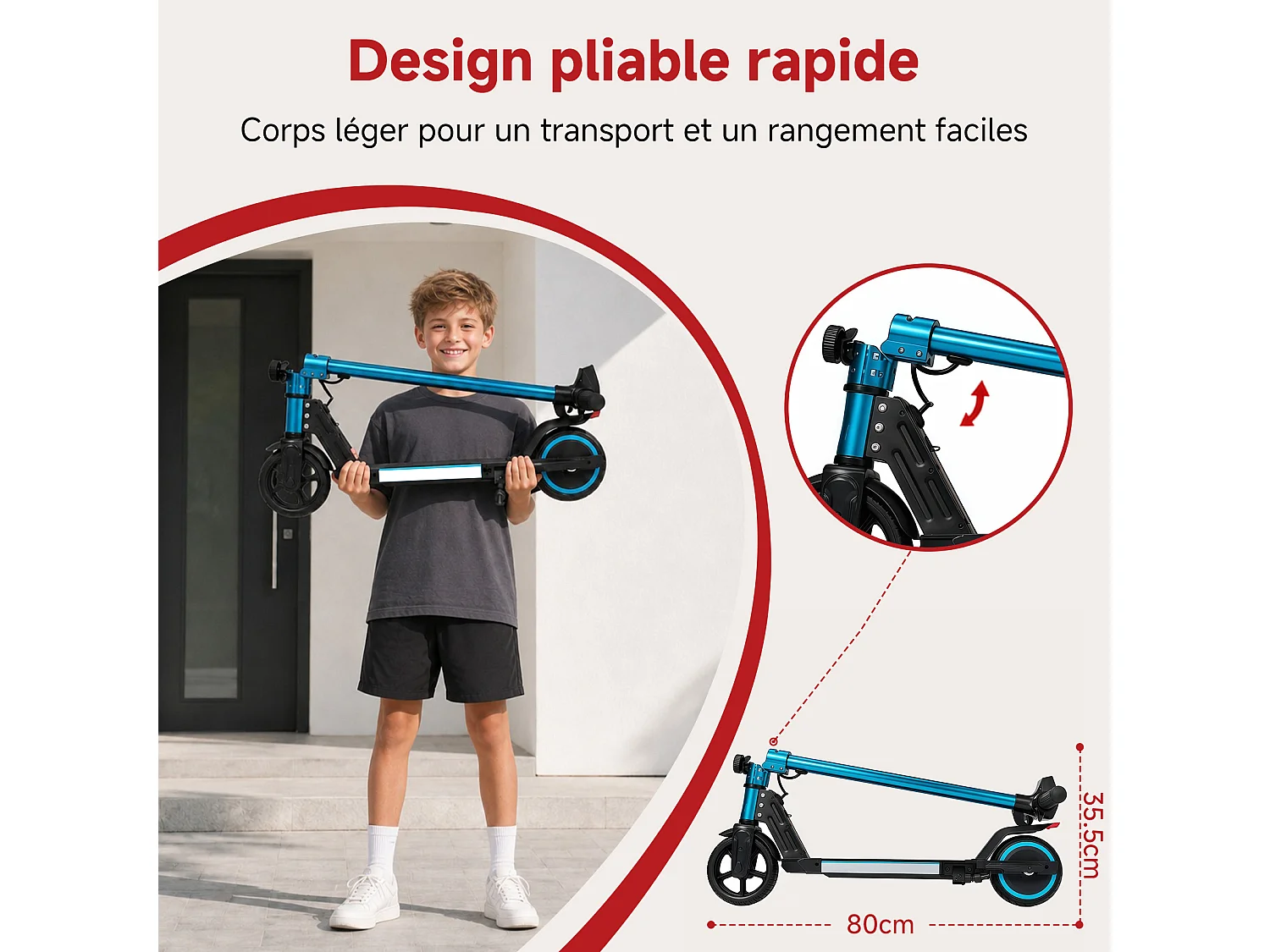 Oryxearth Trottinette électrique pour enfants, moteur de 150 W avec lumières LED et freins