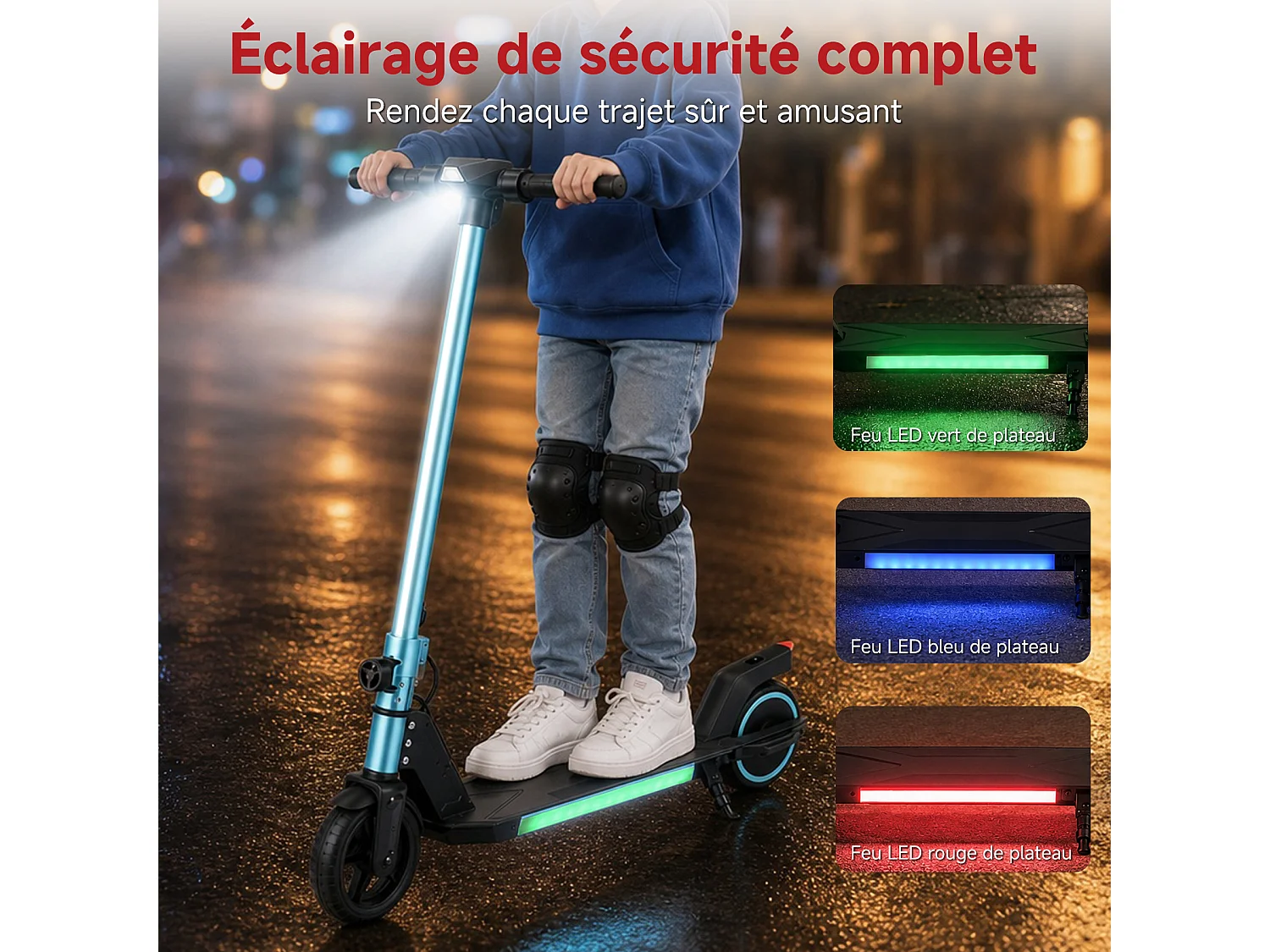 Oryxearth Trottinette électrique pour enfants, moteur de 150 W avec lumières LED et freins