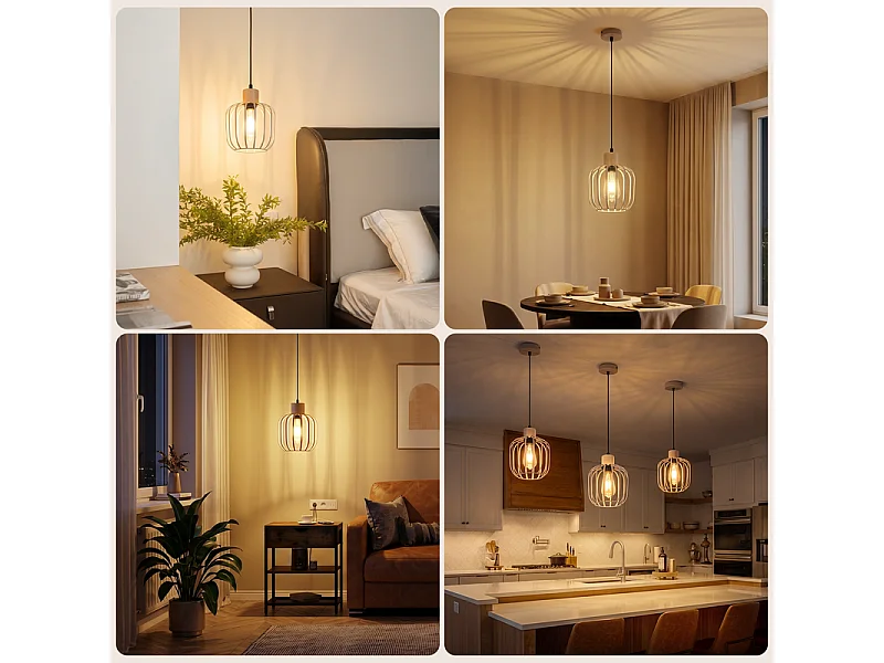 NETTLIFE Hanglamp 1 licht hout modern E27 grijs voor woonkamer, eetkamer, keuken