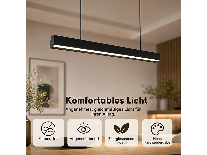 NETTLIFE Suspendue LED linéaire noire 107cm télécommandée 3 teintes 34W.