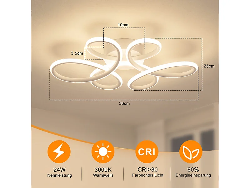 NETTLIFE LED-Deckenleuchte 24W 3000K weiß floral modern