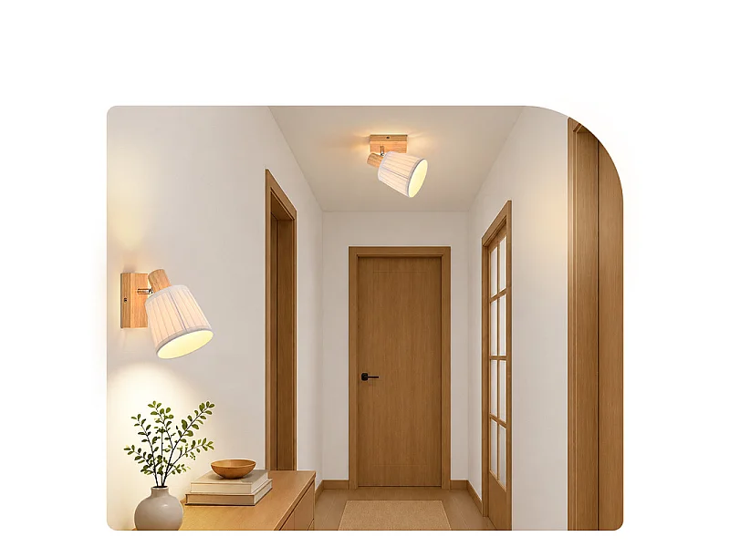 NETTLIFE Spot plafond 1 lampe bois E14 tissu