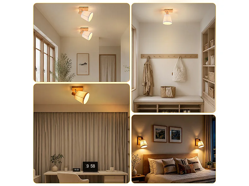 NETTLIFE Spot plafond 1 lampe bois E14 tissu