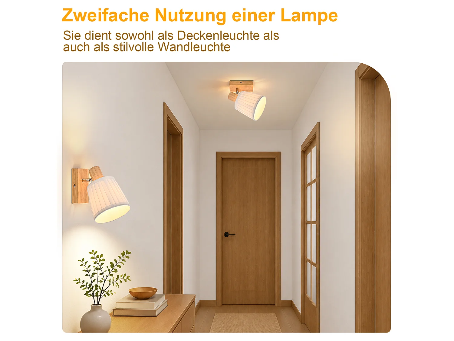 NETTLIFE 1-flammige Deckenleuchte aus Holz E14 mit Stoff