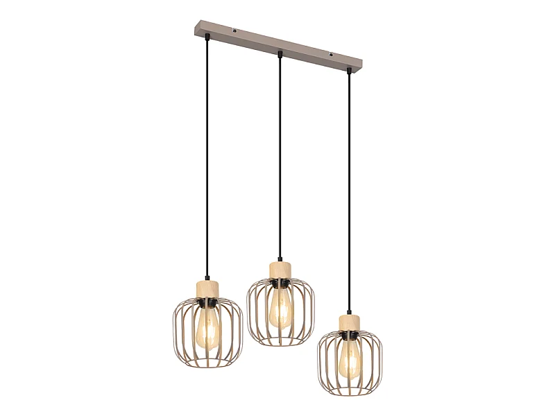 NETTLIFE Suspension 3 feux E27 grise bois, moderne, sans ampoule.