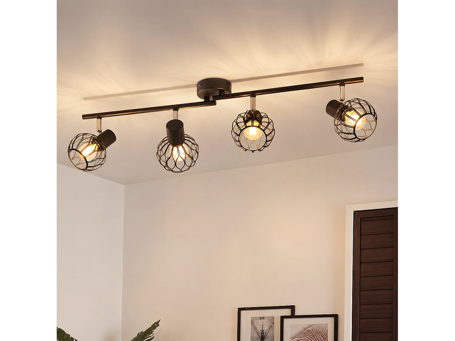 NETTLIFE Foco de techo 4x E14 negro orientable 350°, sin bombillas