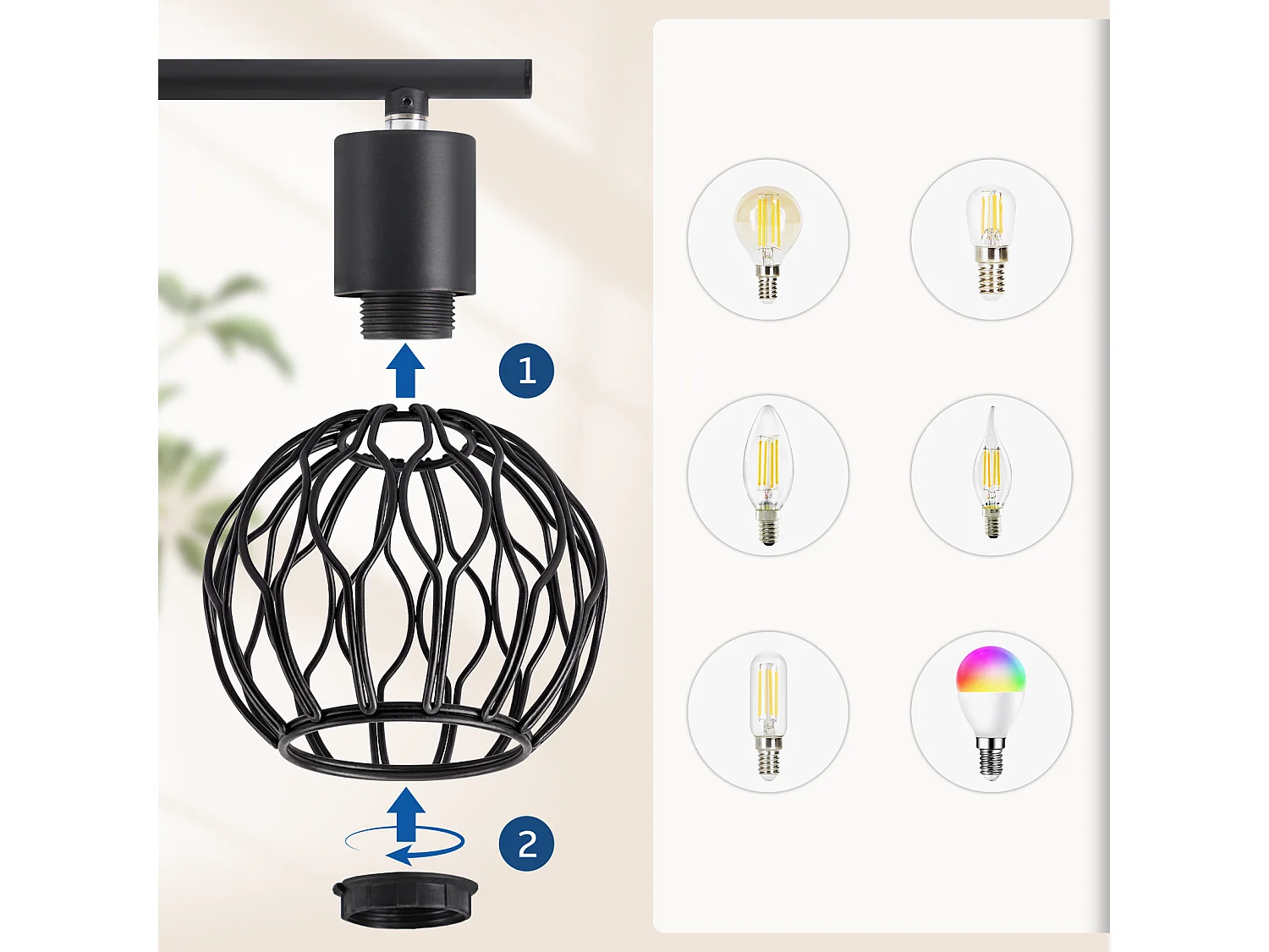 NETTLIFE Foco de techo 4x E14 negro orientable 350°, sin bombillas