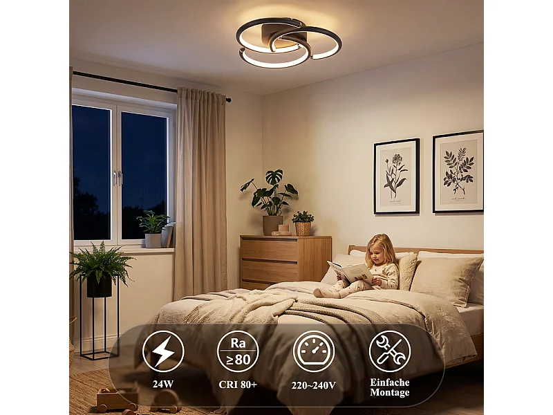 NETTLIFE LED-Deckenleuchte 24W 3000K Ringe schwarz Metall 60cm