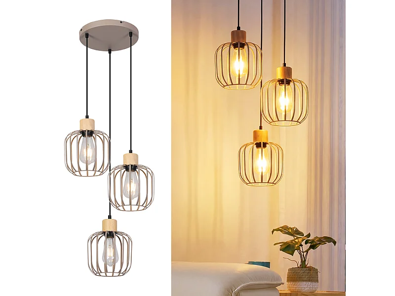 NETTLIFE Hanglamp 3 lichten E27 grijs modern voor woonkamer, eetkamer, keuken