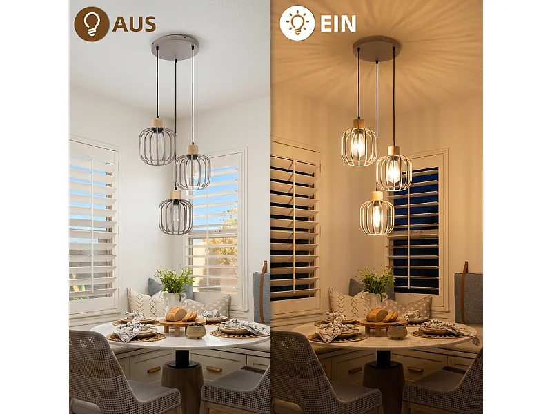 NETTLIFE Hanglamp 3 lichten E27 grijs modern voor woonkamer, eetkamer, keuken
