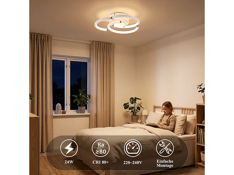 NETTLIFE LED-Deckenleuchte 24W 3000K Ringe weiß Metall