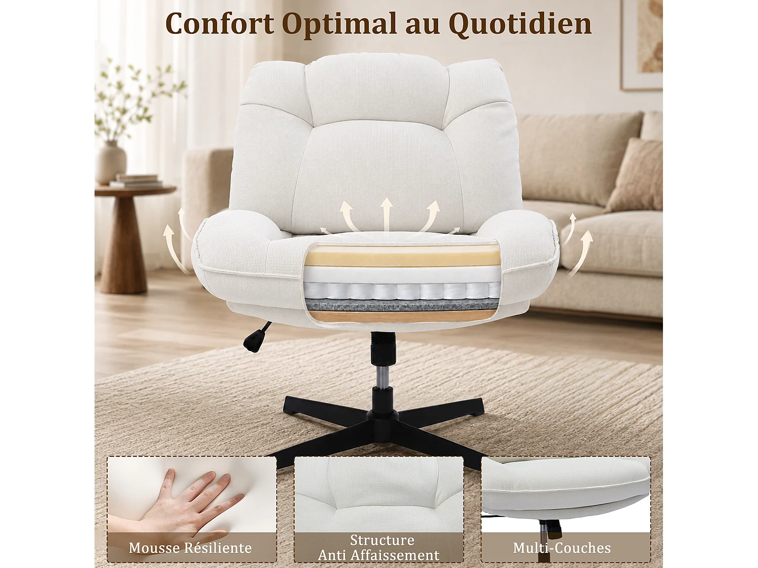 HomeMiYN Fauteuil de détente avec repose-pieds, fauteuil relax à dossier haut avec accoudoirs