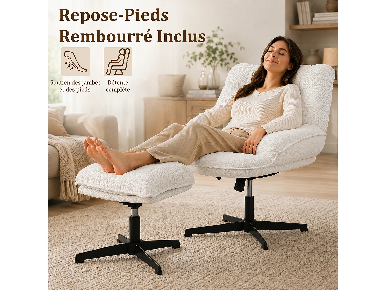 HomeMiYN Fauteuil de détente avec repose-pieds, fauteuil relax à dossier haut avec accoudoirs