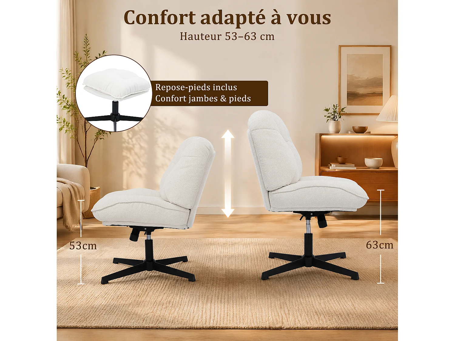 HomeMiYN Fauteuil de détente avec repose-pieds, fauteuil relax à dossier haut avec accoudoirs