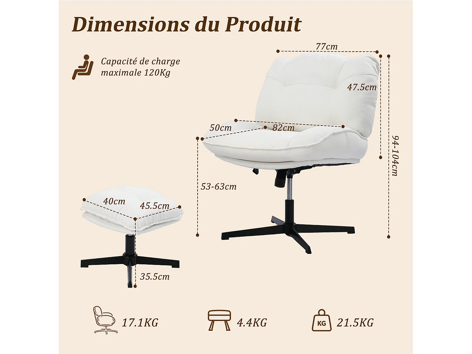 HomeMiYN Fauteuil de détente avec repose-pieds, fauteuil relax à dossier haut avec accoudoirs