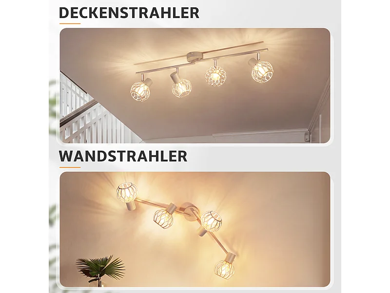 NETTLIFE Plafonnier LED 4 spots gris, orientable 350°, E14, sans ampoule.