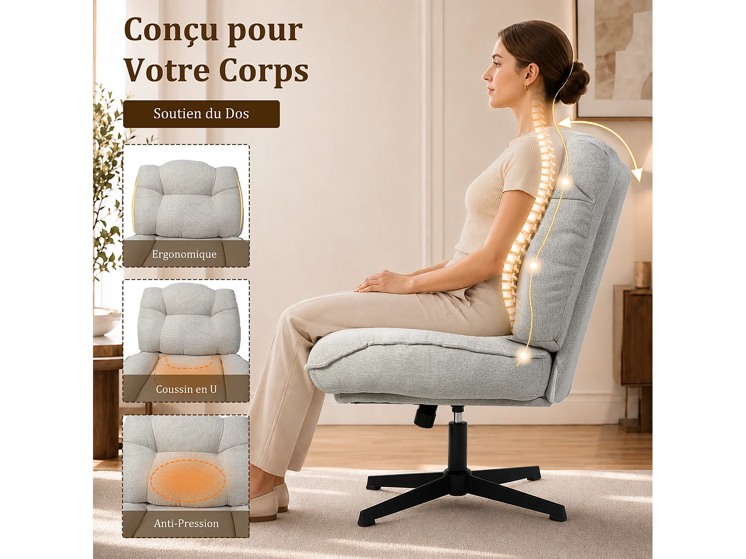 HomeMiYN Fauteuil de détente avec repose-pieds, fauteuil relax à dossier haut avec accoudoirs