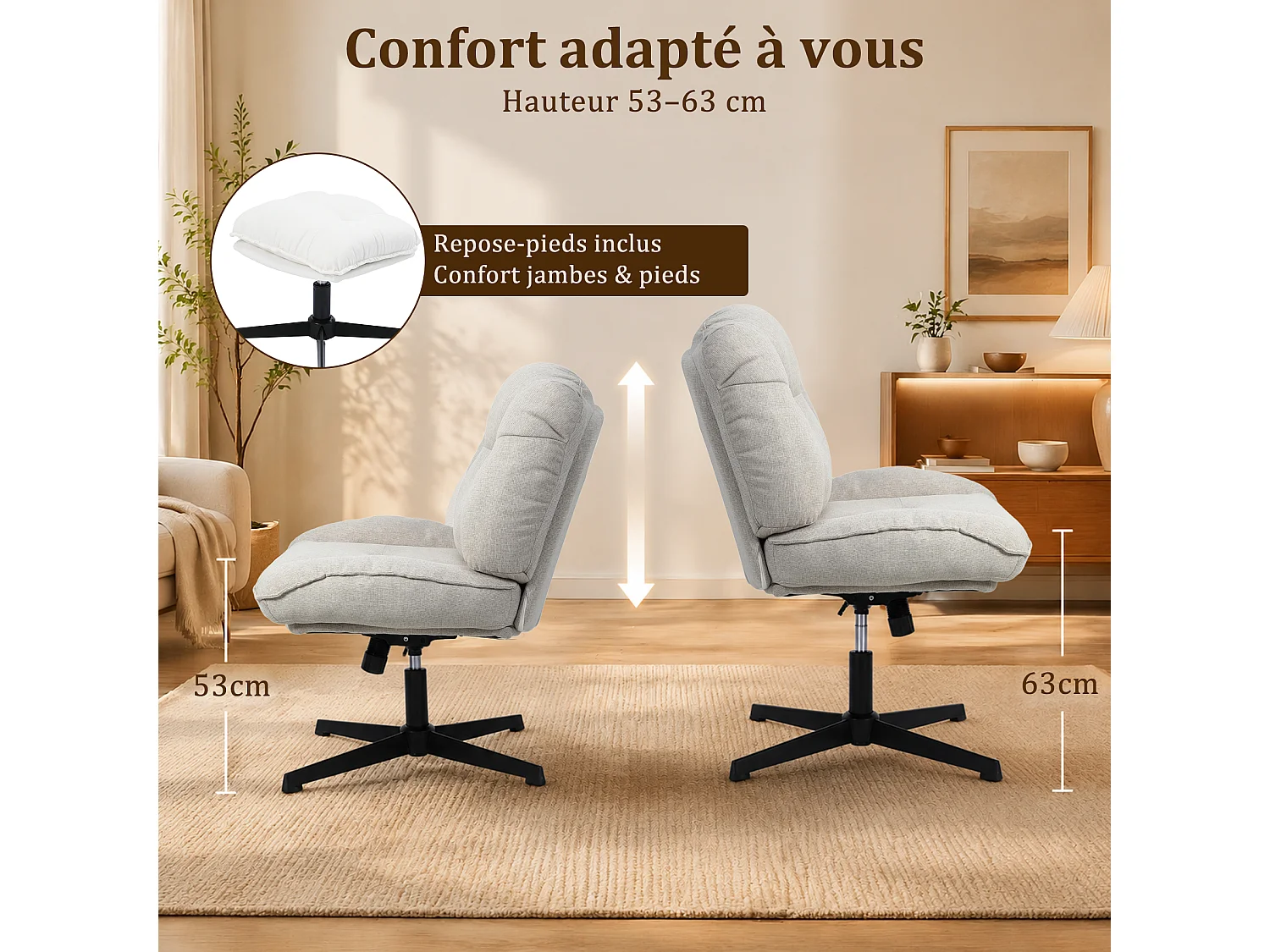 HomeMiYN Fauteuil de détente avec repose-pieds, fauteuil relax à dossier haut avec accoudoirs
