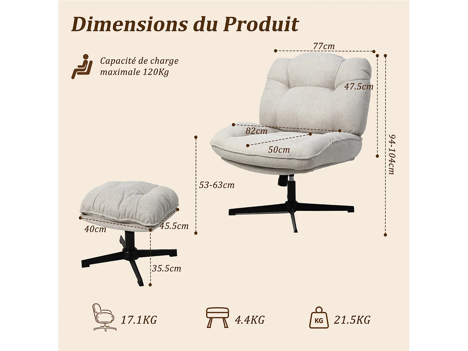 HomeMiYN Fauteuil de détente avec repose-pieds, fauteuil relax à dossier haut avec accoudoirs
