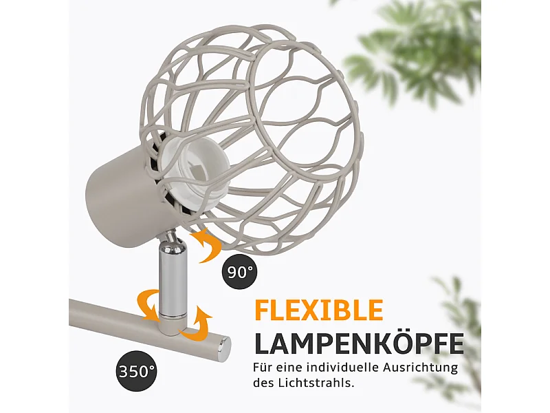Nettlife plafonnier led 3 spots gris, orientable 350°, e14, sans ampoule.