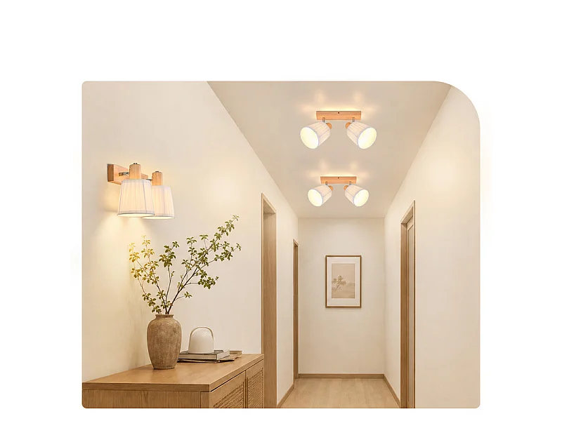 NETTLIFE Spot plafond 2 lampes bois E14 tissu
