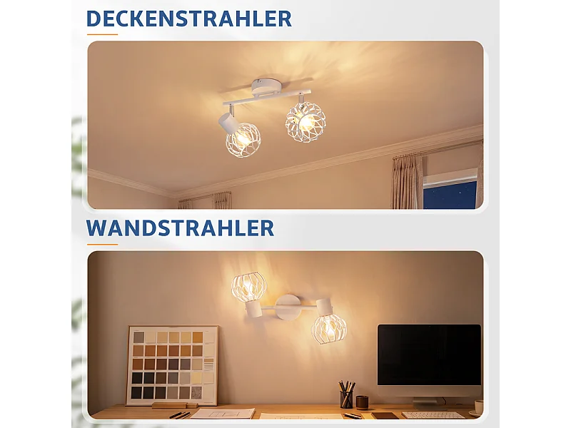 NETTLIFE LED-Deckenleuchte 2 weiße Strahler, 350° verstellbar, E14, ohne Leuchtmittel